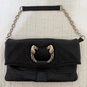 Bvlgari Elegant Black Leather Shoulder Bag with Lion Detail